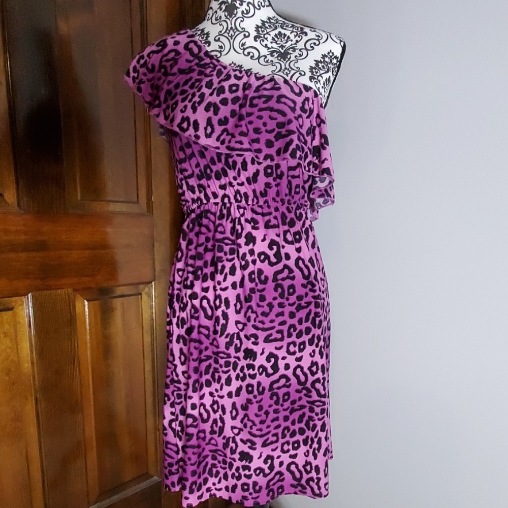 Purple Leopard Print Asymmetrical Dress